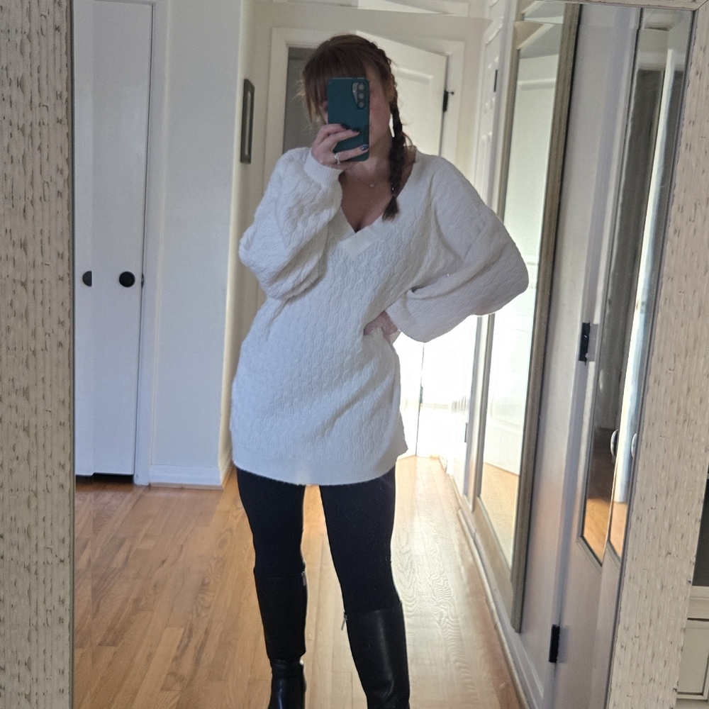 ASOS Cable Knit Cream White Sweater Dress Size 8